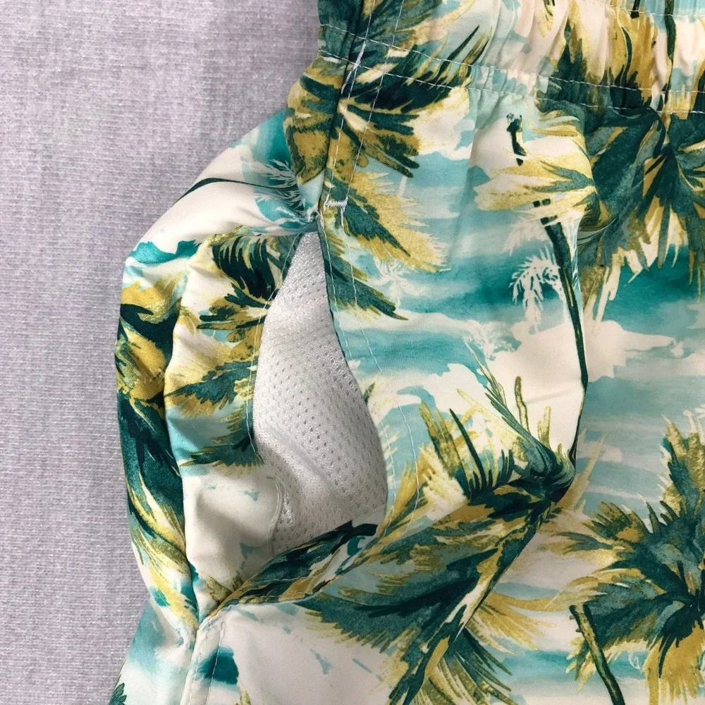 Old Navy Swim Trunks Mens Medium Green Palm Tree Tropical Board Shorts Beachwear